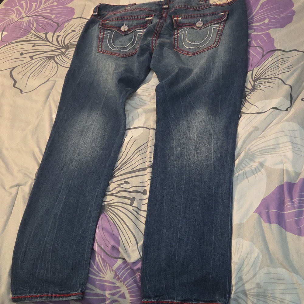 True Religion Dark Blue Jeans with Red Contrast Stitching - Picture 2 of 4